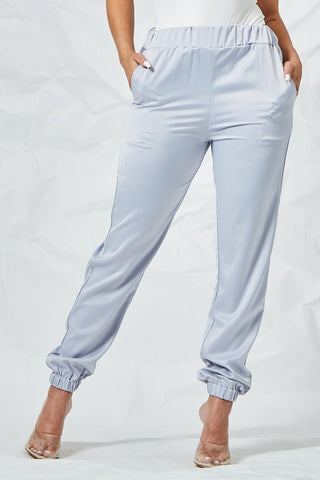 Ice Blue Satin Joggers with Pockets