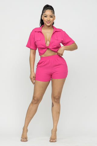 Fuchsia Twist Top and Shorts Set