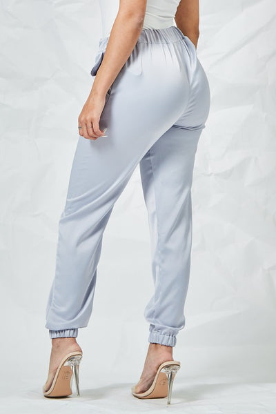 Ice Blue Satin Joggers with Pockets