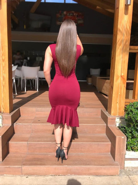 Burgundy Mermaid Midi Dress