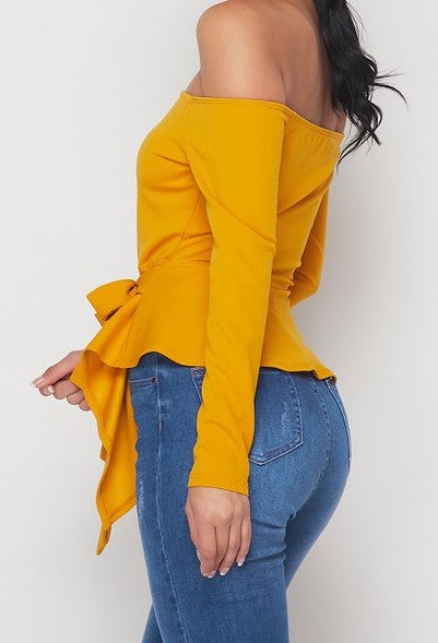 Mustard Off Shoulder Crepe Top