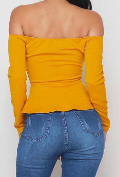 Mustard Off Shoulder Crepe Top