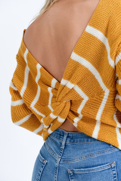Mustard Striped Open Back Sweater