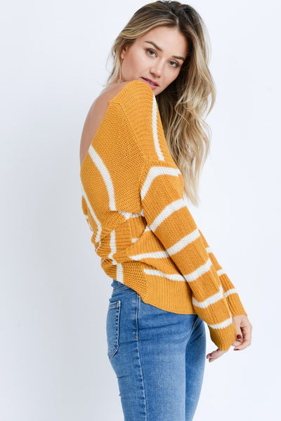 Mustard Striped Open Back Sweater