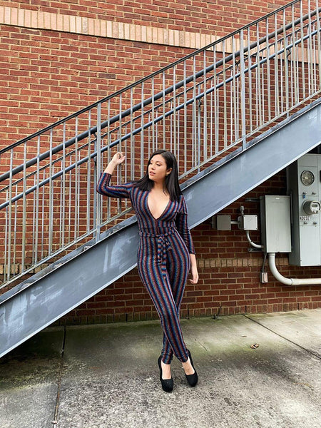 Striped Metallic Jumpsuit