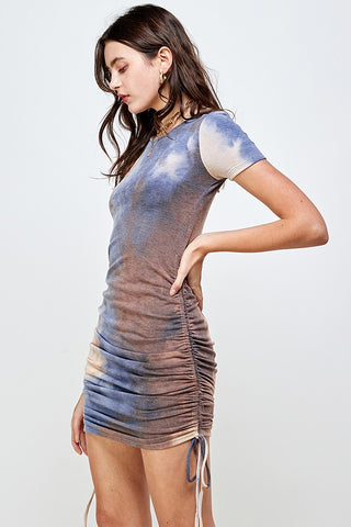 Geo Tie Dye Ruched Dress