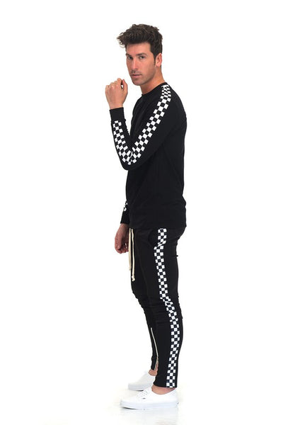 Black Checkered Long Sleeve Top