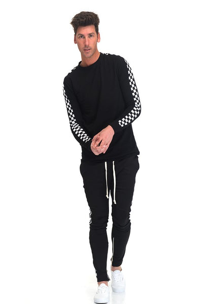 Black Checkered Long Sleeve Top