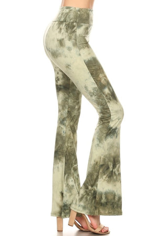 Green TieDye Flare Legged Pants