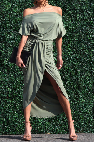 Gabi Off Shoulder Dress ( SAGE)