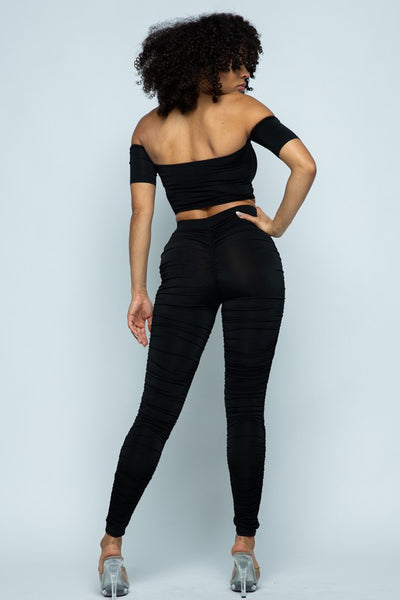 Nikki Off Shoulder Ruched Red Set