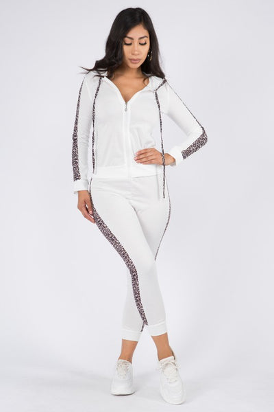 Lia Leopard Jogger Set in White