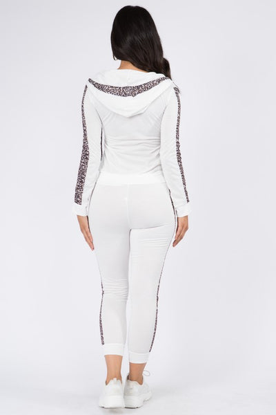 Lia Leopard Jogger Set in White